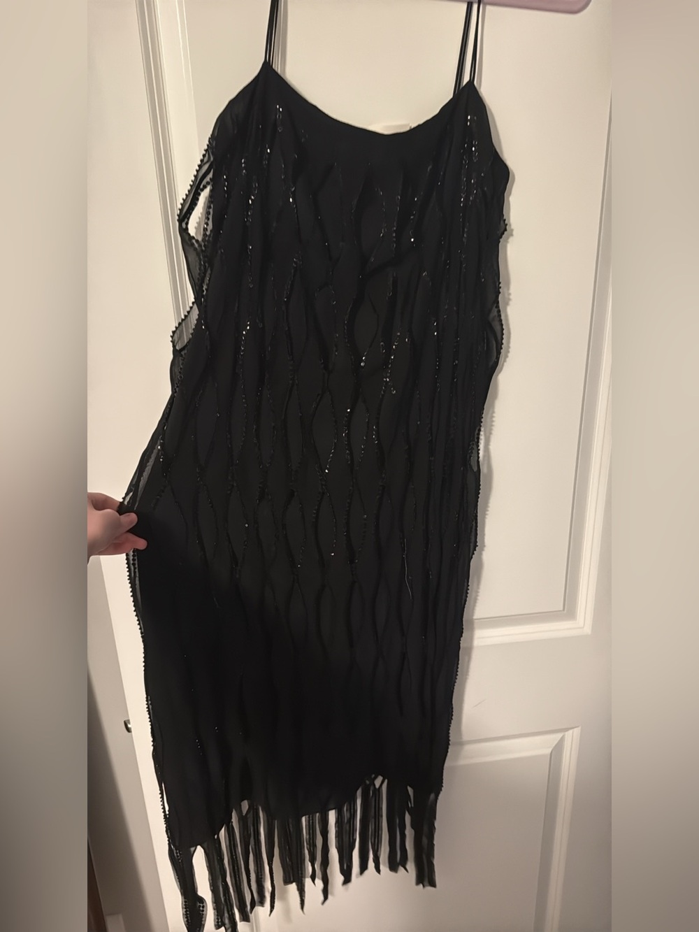 Zara Black Beaded Fringe Slip Dress